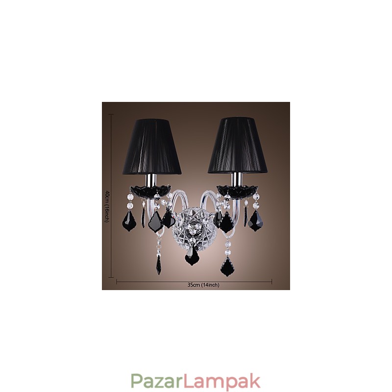 Kristály fali lámpa 2 lámpával szövet árnyalatban