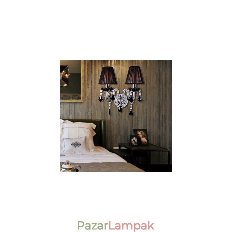 Kristály fali lámpa 2 lámpával szövet árnyalatban