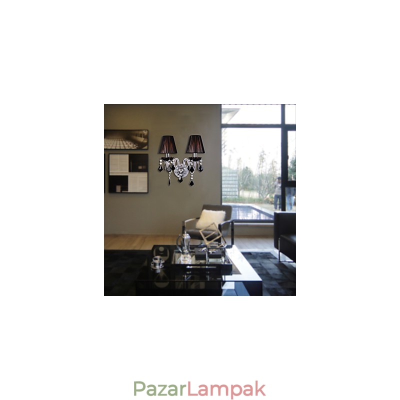 Kristály fali lámpa 2 lámpával szövet árnyalatban