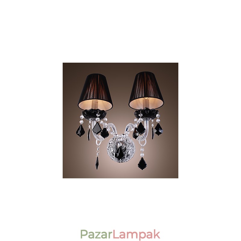 Kristály fali lámpa 2 lámpával szövet árnyalatban