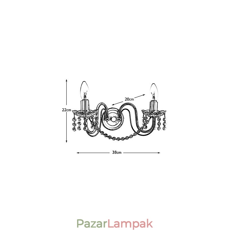 Arany kristály fali lámpa 2 lámpával