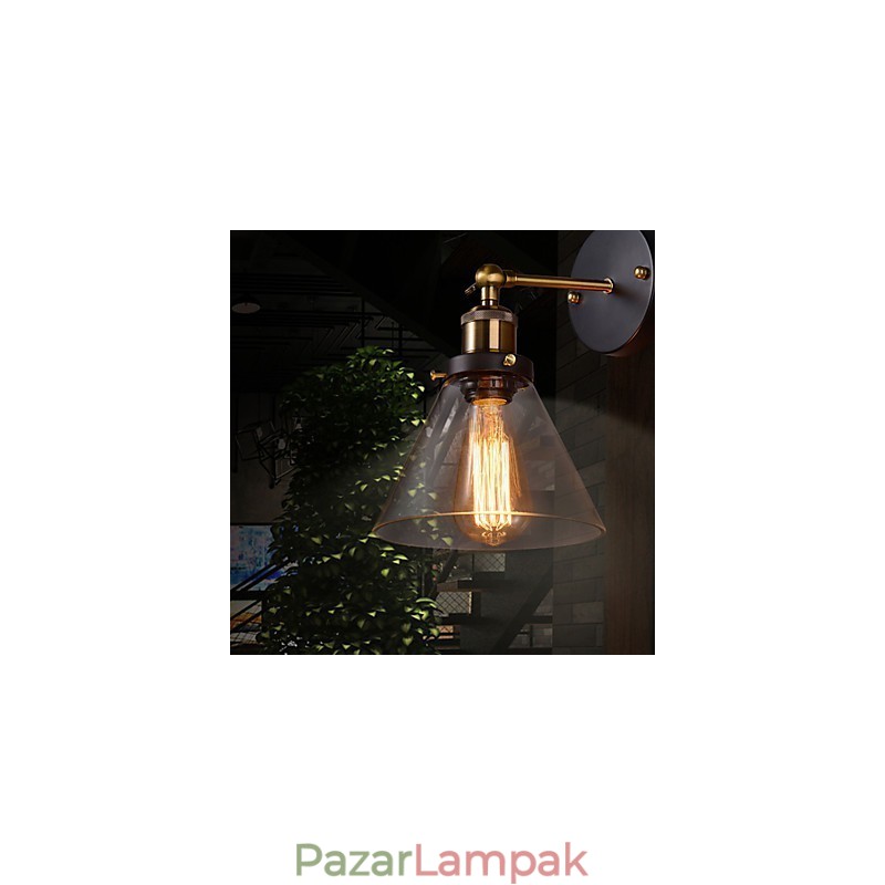 Retro fali lámpa virágos üvegernyővel és fém konzollal