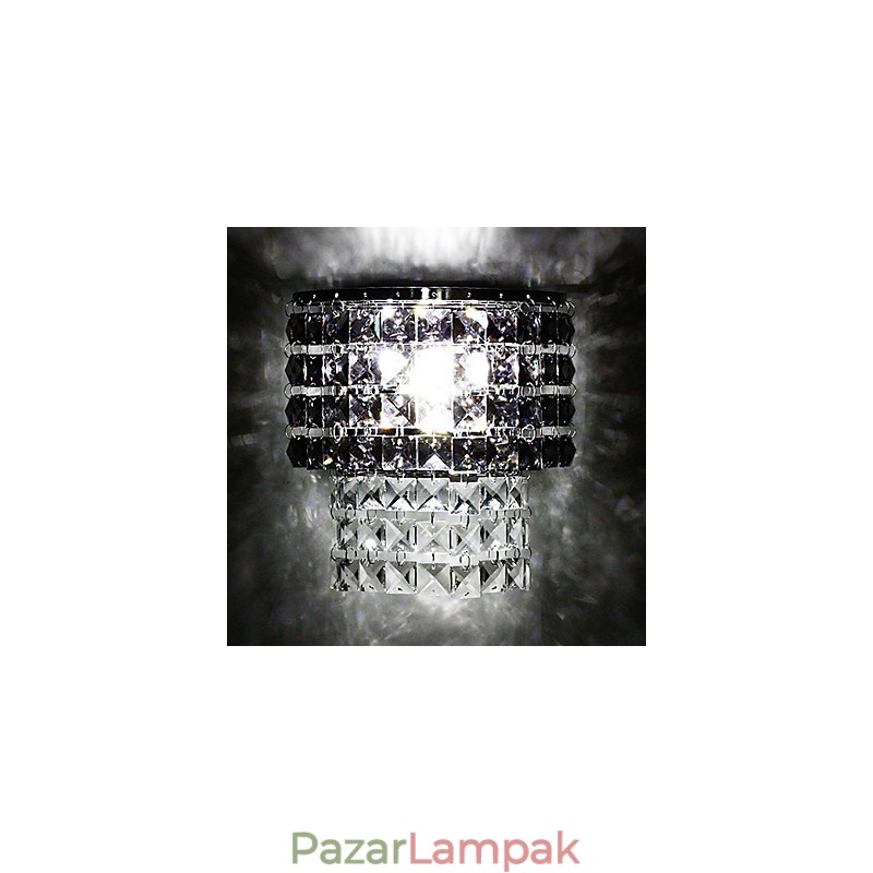 Modern fali lámpa szövet árnyalattal, fémlemezes kristály dekorációval