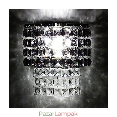 Modern fali lámpa szövet árnyalattal, fémlemezes kristály dekorációval