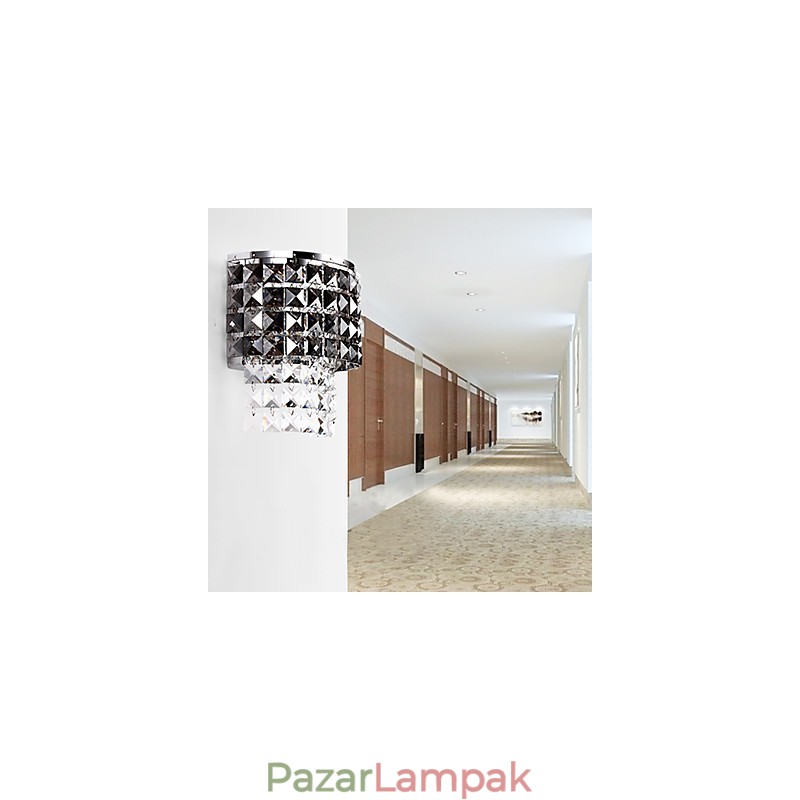 Modern fali lámpa szövet árnyalattal, fémlemezes kristály dekorációval