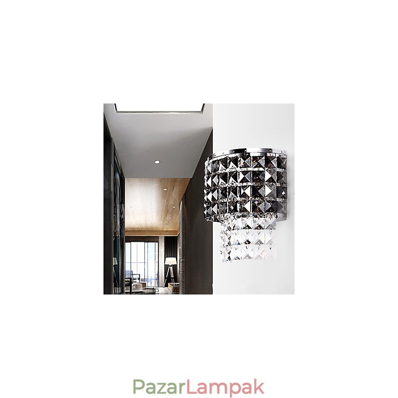 Modern fali lámpa szövet árnyalattal, fémlemezes kristály dekorációval