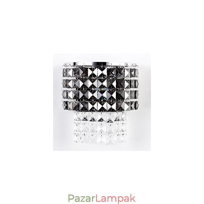 Modern fali lámpa szövet árnyalattal, fémlemezes kristály dekorációval