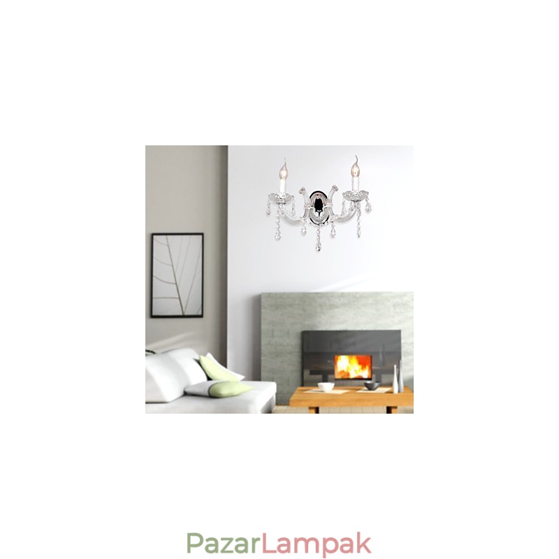 Elegáns kristály fali lámpa 2 lámpával