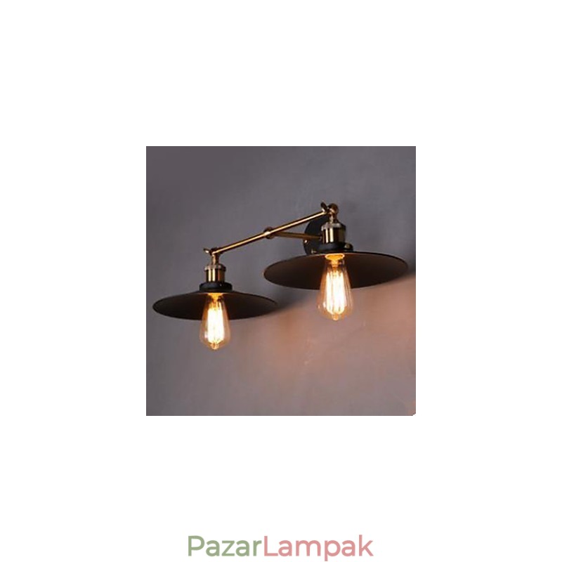 Vidéki ipari retro fali lámpa Dupla fali lámpa fekete esernyő