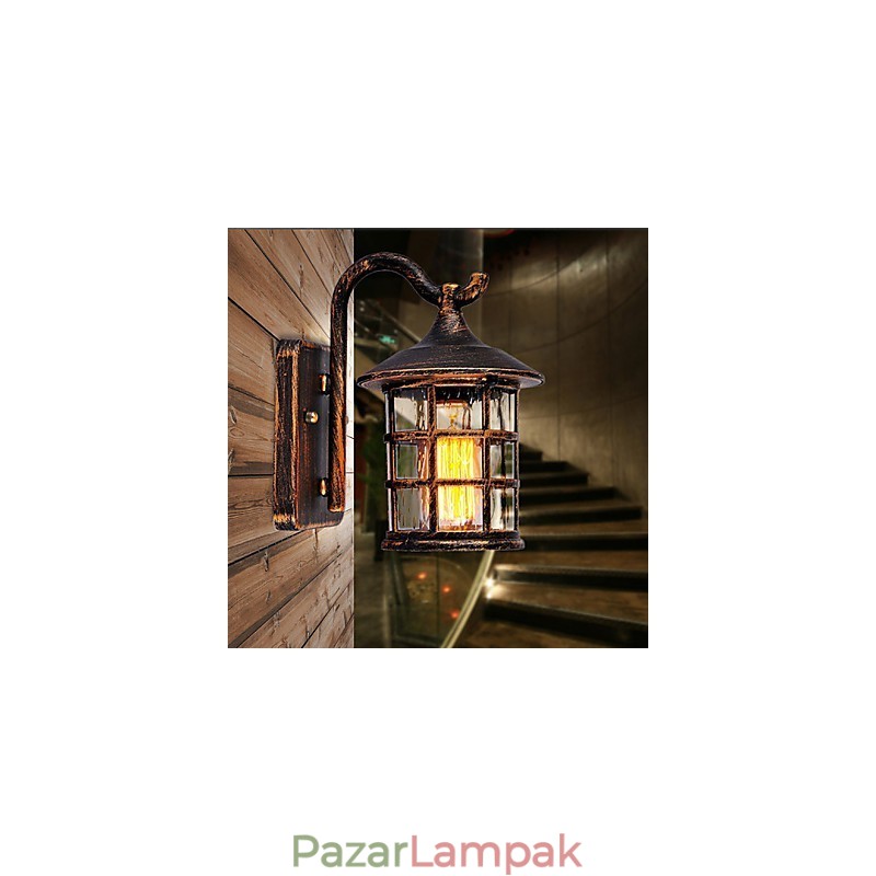 Antik rusztikus vas vízálló kültéri fali lámpa Vintage lámpás világos rozsdás matt fekete folyosói falikar