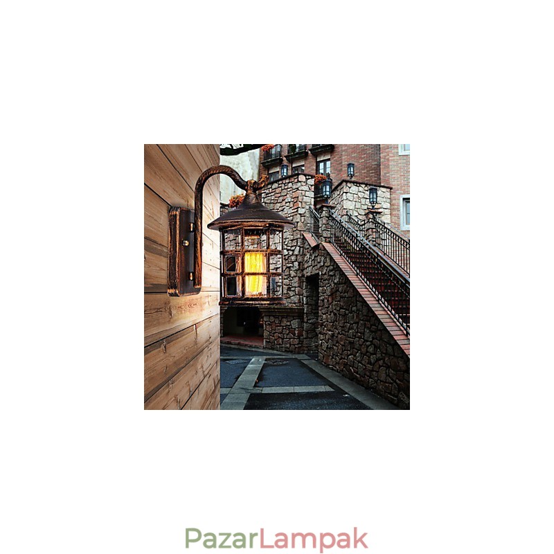 Antik rusztikus vas vízálló kültéri fali lámpa Vintage lámpás világos rozsdás matt fekete folyosói falikar