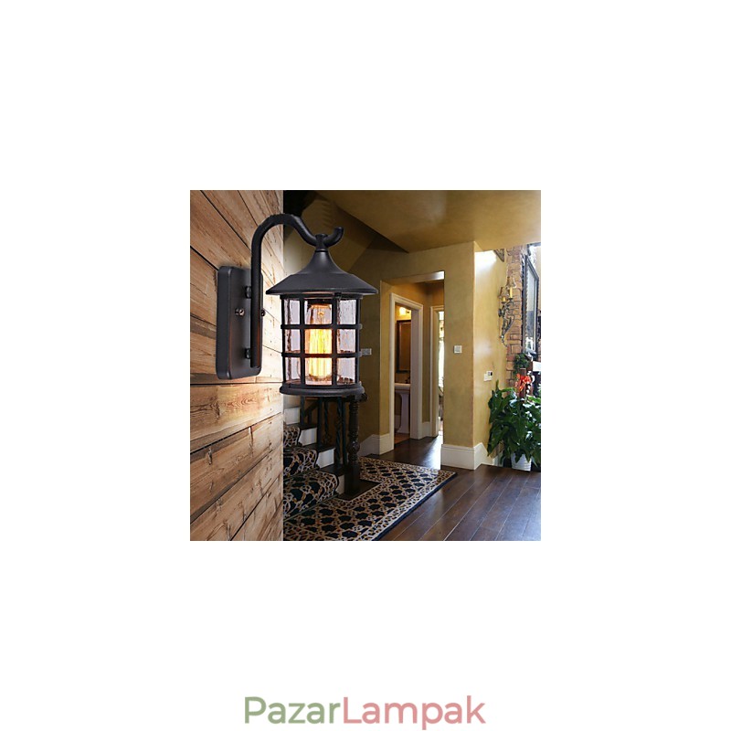 Antik rusztikus vas vízálló kültéri fali lámpa Vintage lámpás világos rozsdás matt fekete folyosói falikar