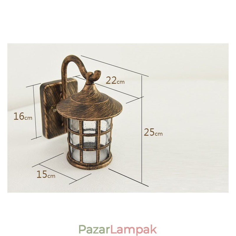 Antik rusztikus vas vízálló kültéri fali lámpa Vintage lámpás világos rozsdás matt fekete folyosói falikar