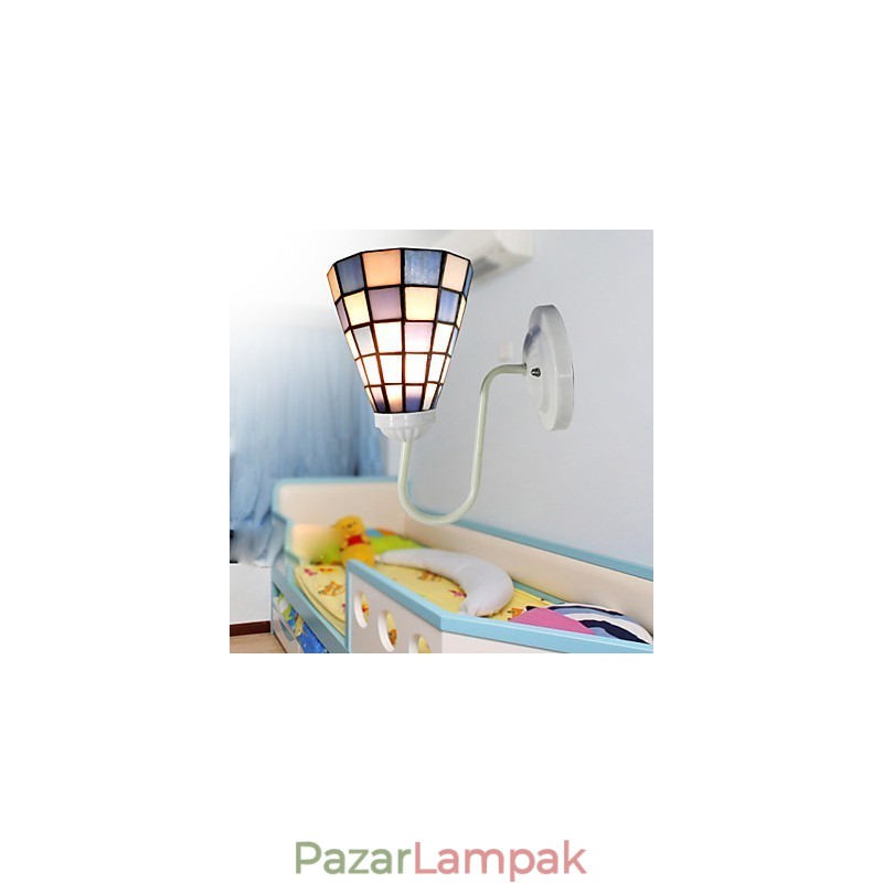 15 cm-es kortárs és szerződéses ólomüveg lámpa fali lámpa fogadó kék és fehér négyzetek fényei