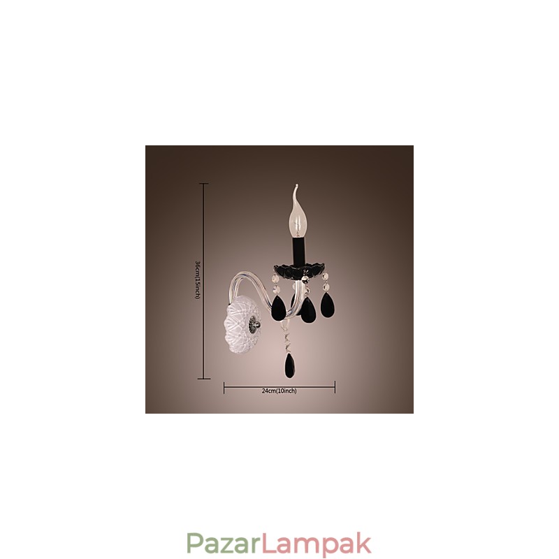Fekete kristály fali lámpa gyertyával