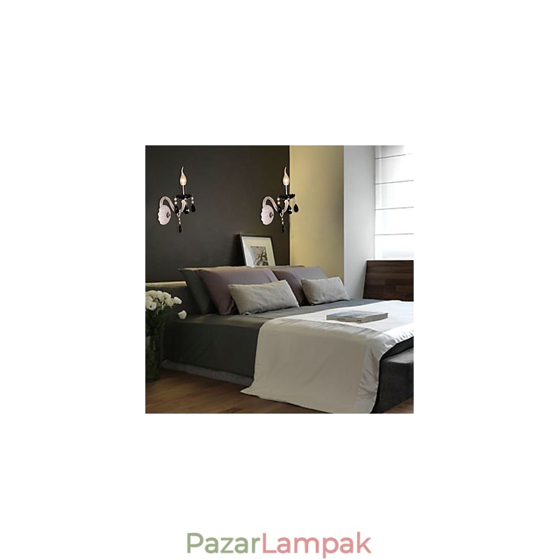 Fekete kristály fali lámpa gyertyával