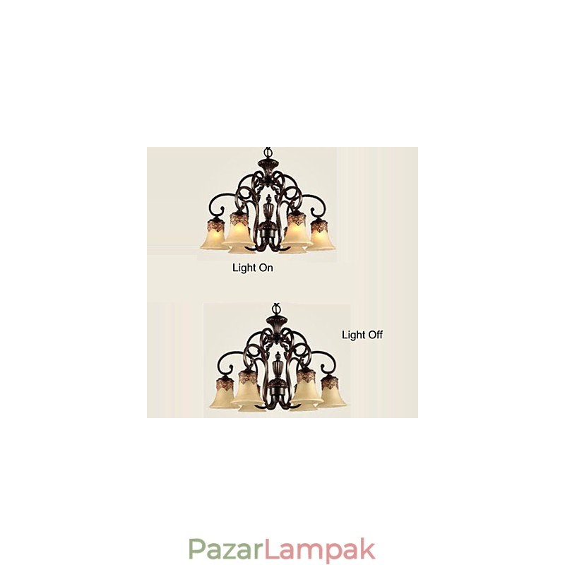Csillár függőlámpa 6 fényű lámpaernyő lefelé Vintage Country fém+üveg