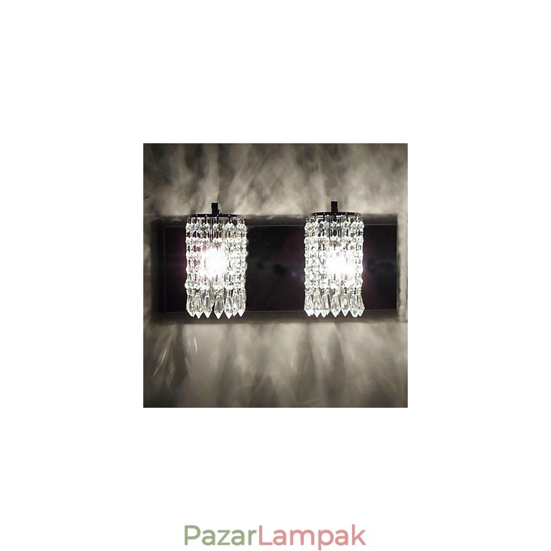 Modern fali lámpa kristályfüggőkkel és 2 lámpával polírozott krómból