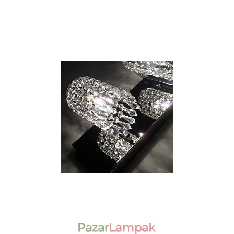 Modern fali lámpa kristályfüggőkkel és 2 lámpával polírozott krómból