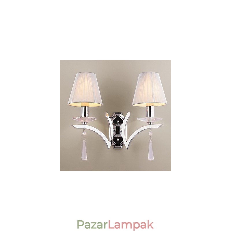 Elegáns fali lámpa 2 lámpával, kristálycseppekkel díszítve