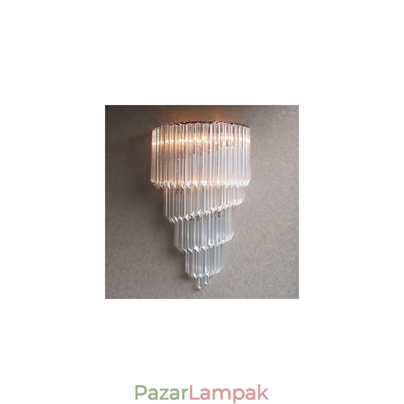 Krómozott fali lámpa kristályüveg csíkokkal és 3 lámpával