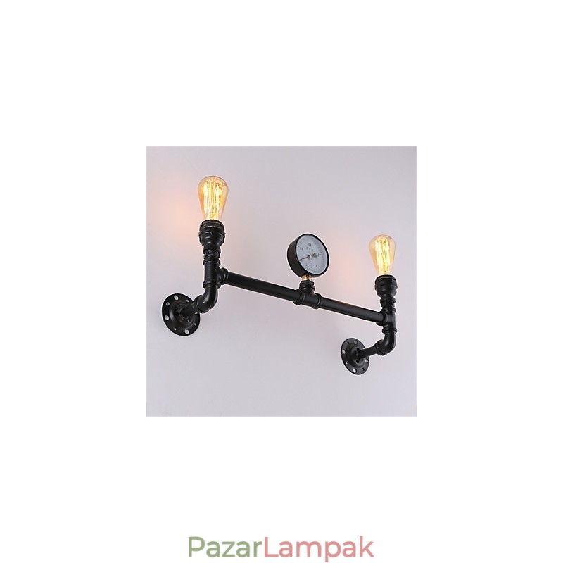 2 Fej Vintage Ipari Pipe Fali Lámpák Fekete Kreatív Fények Étterem Kávézó Bár Dekorációs világítás