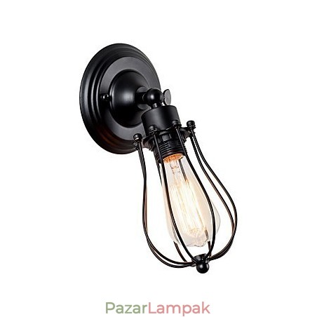 Vintage fali lámpa Ipari fali lámpa, fekete fémhuzal, ketrecbe zárt fali lámpa Vintage fali lámpa Ipari fali lámpa, fekete fémhuzal, ketrecbe zárt fali lámpa