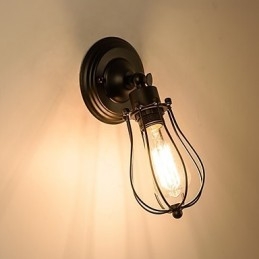 Vintage fali lámpa Ipari fali lámpa, fekete fémhuzal, ketrecbe zárt fali lámpa
