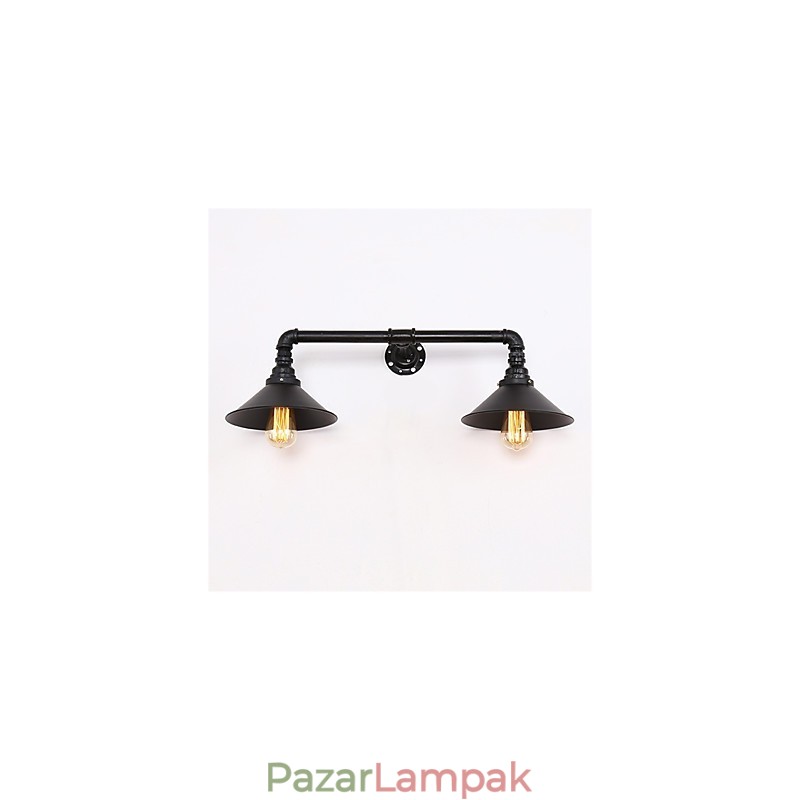 Vintage ipari csöves fali lámpák fekete fémárnyékoló étterem kávézó bár dekor világítás 2 világosra festett felülettel