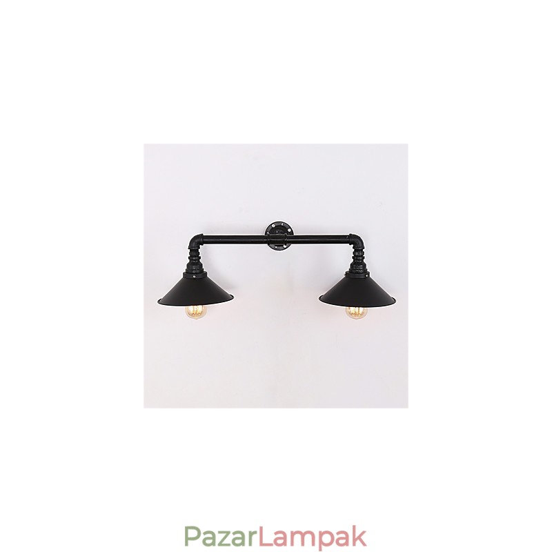 Vintage ipari csöves fali lámpák fekete fémárnyékoló étterem kávézó bár dekor világítás 2 világosra festett felülettel