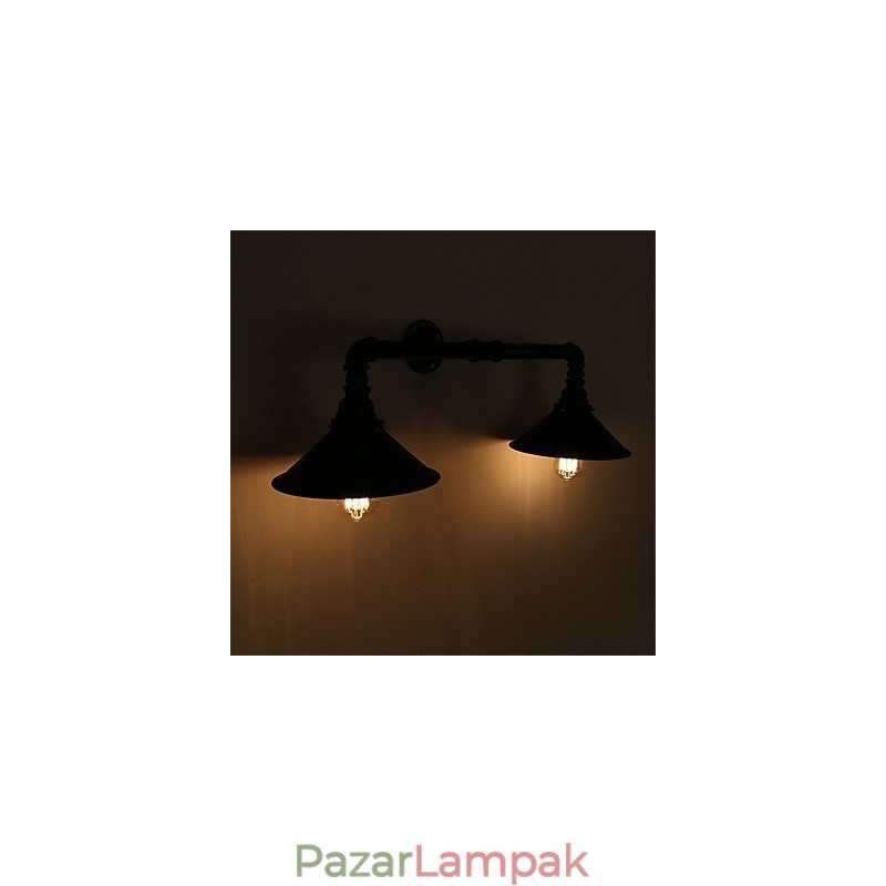 Vintage ipari csöves fali lámpák fekete fémárnyékoló étterem kávézó bár dekor világítás 2 világosra festett felülettel