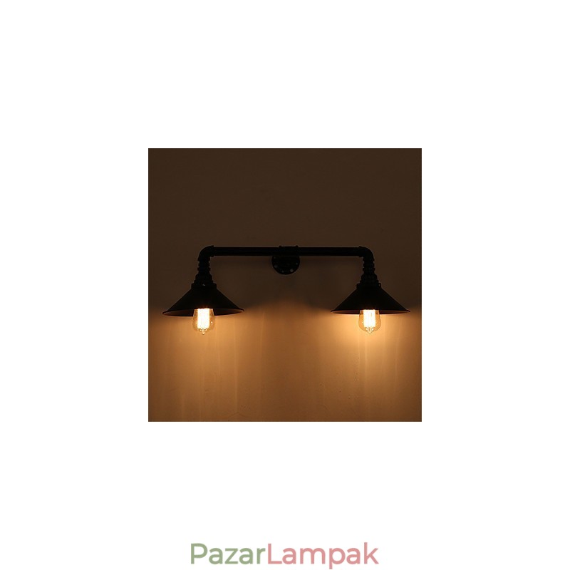 Vintage ipari csöves fali lámpák fekete fémárnyékoló étterem kávézó bár dekor világítás 2 világosra festett felülettel