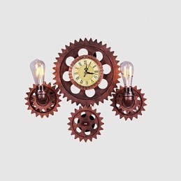 Vintage ipari fali lámpák Wood Gear Shape Kreatív forgatható lámpák Étterem Kávézó Bár Dekorációs világítás