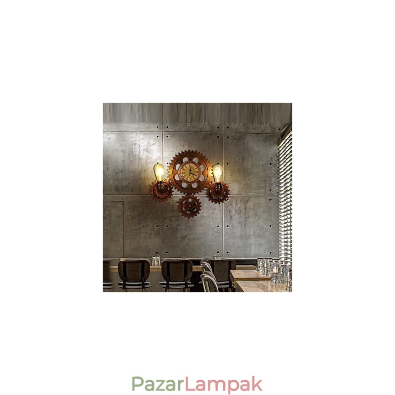 Vintage ipari fali lámpák Wood Gear Shape Kreatív forgatható lámpák Étterem Kávézó Bár Dekorációs világítás