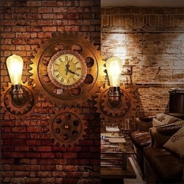 Vintage ipari fali lámpák Wood Gear Shape Kreatív forgatható lámpák Étterem Kávézó Bár Dekorációs világítás