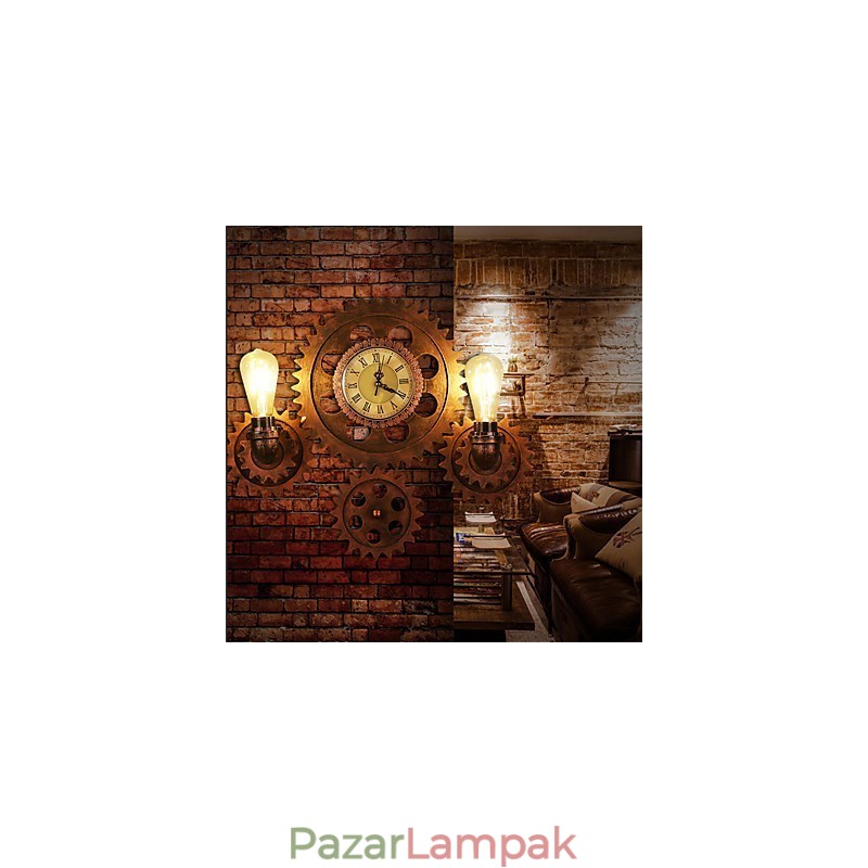 Vintage ipari fali lámpák Wood Gear Shape Kreatív forgatható lámpák Étterem Kávézó Bár Dekorációs világítás