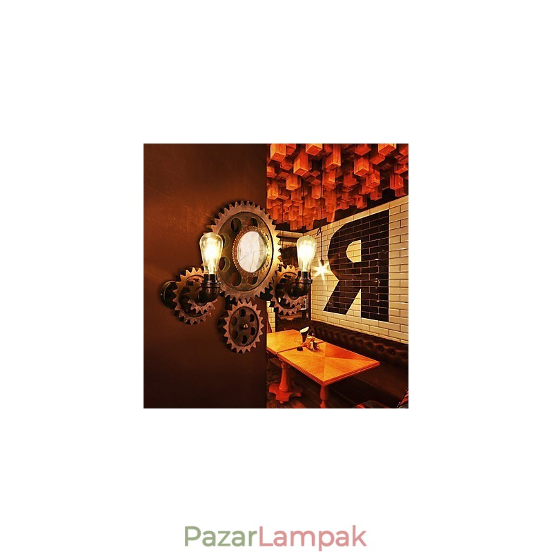 Vintage ipari fali lámpák Wood Gear Shape Kreatív forgatható lámpák Étterem Kávézó Bár Dekorációs világítás