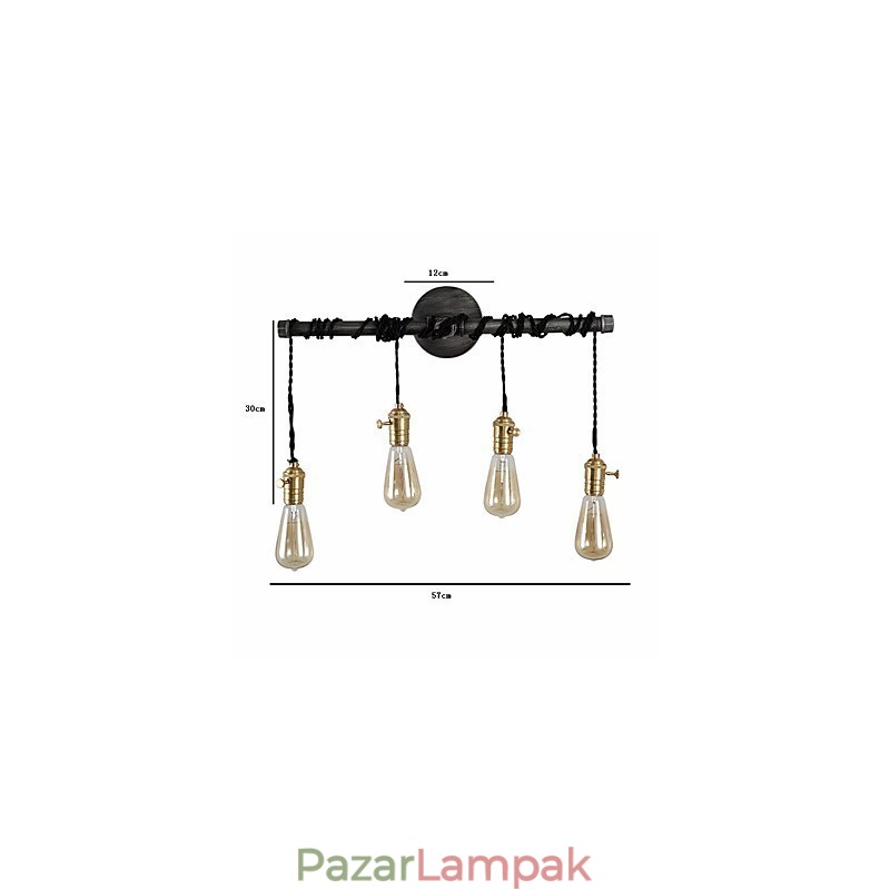 Vintage ipari csöves fali lámpák kapcsolóval Kreatív fények Étterem Kávézó Bár Dekorációs világítás 4 fényre festett felülettel