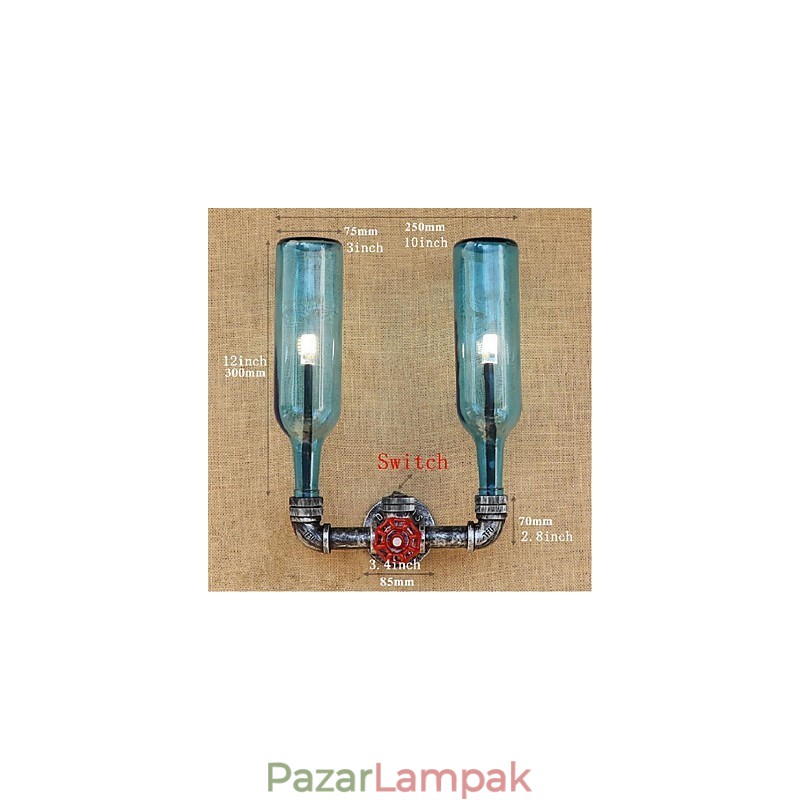 Retro ipari szélkapcsoló kulacs fali lámpa fali világoskék
