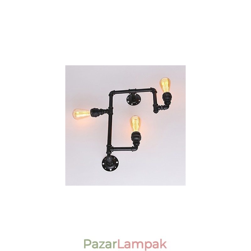 3 Fej Vintage Ipari Pipe Fali Lámpák Fekete Kreatív Fények Étterem Kávézó Bár Dekorációs világítás
