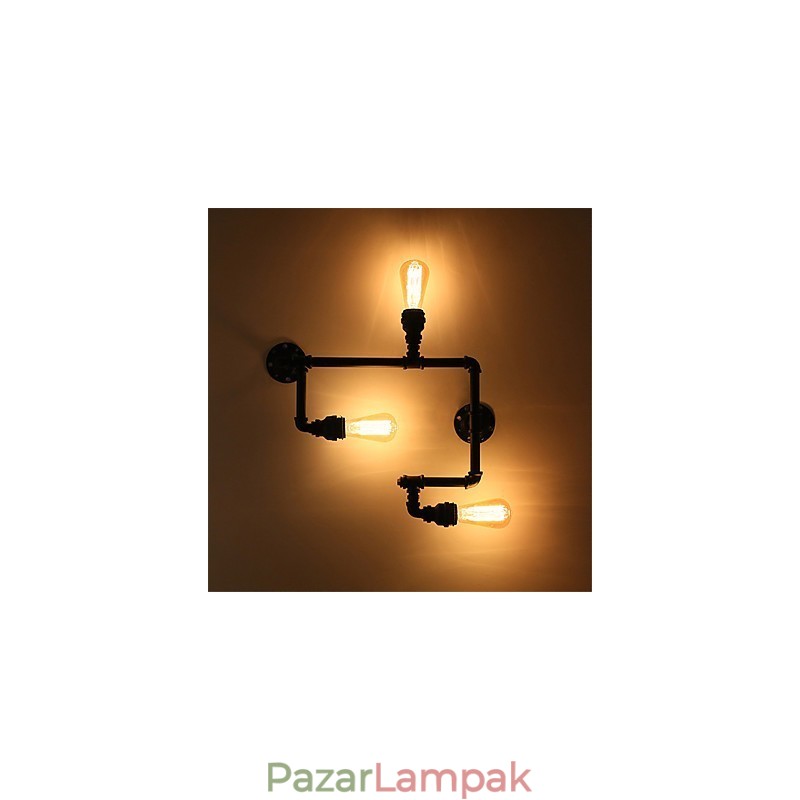 3 Fej Vintage Ipari Pipe Fali Lámpák Fekete Kreatív Fények Étterem Kávézó Bár Dekorációs világítás