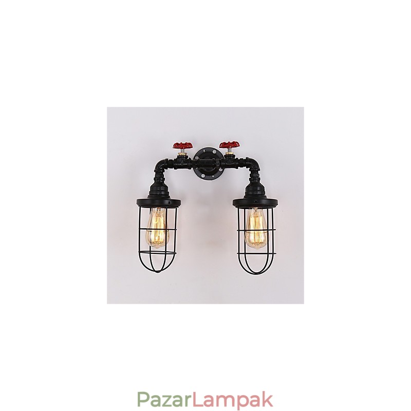 2 fej Retro ipari csöves fali lámpák egyszerű tetőtér fekete madárkalitka fém étkező konyha bár kávézó dekorációs világítás