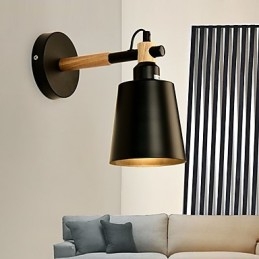 Vintage fa Art Deco fém Fém rusztikus falikar Nappali Étkező Előszoba Fali lámpa Fekete Fehér Választható
