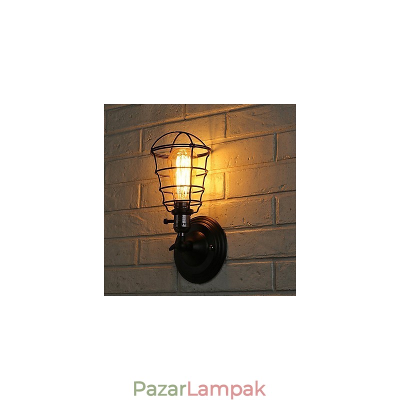 Kapcsolóval Vintage 1 Könnyűipari fekete fém ketrec tetőtéri fali lámpa Nappali Étkező Előszoba Kávézó Bárok Bár Falikar