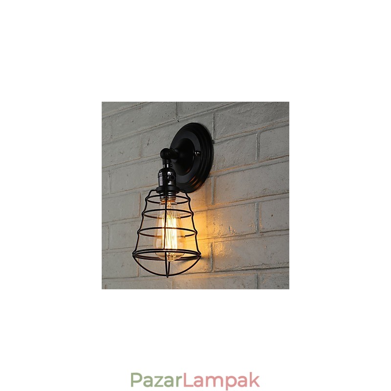 Kapcsolóval Vintage 1 Könnyűipari fekete fém ketrec tetőtéri fali lámpa Nappali Étkező Előszoba Kávézó Bárok Bár Falikar