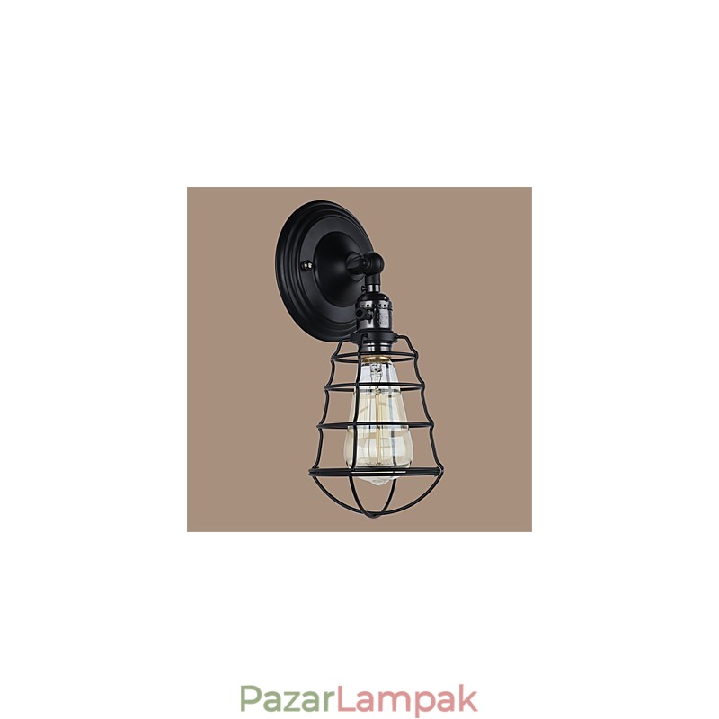 Kapcsolóval Vintage 1 Könnyűipari fekete fém ketrec tetőtéri fali lámpa Nappali Étkező Előszoba Kávézó Bárok Bár Falikar