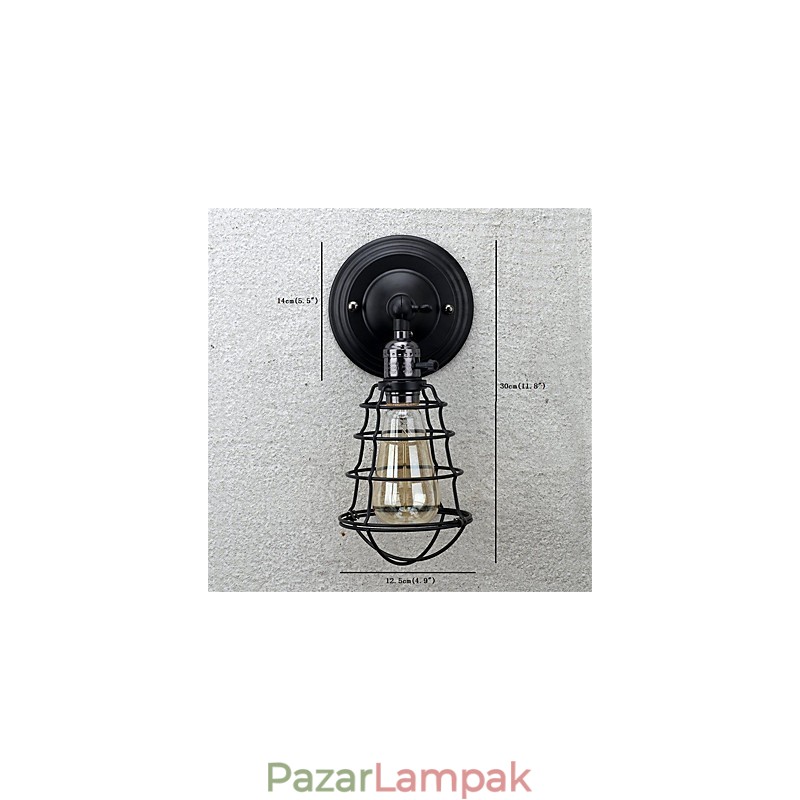 Kapcsolóval Vintage 1 Könnyűipari fekete fém ketrec tetőtéri fali lámpa Nappali Étkező Előszoba Kávézó Bárok Bár Falikar