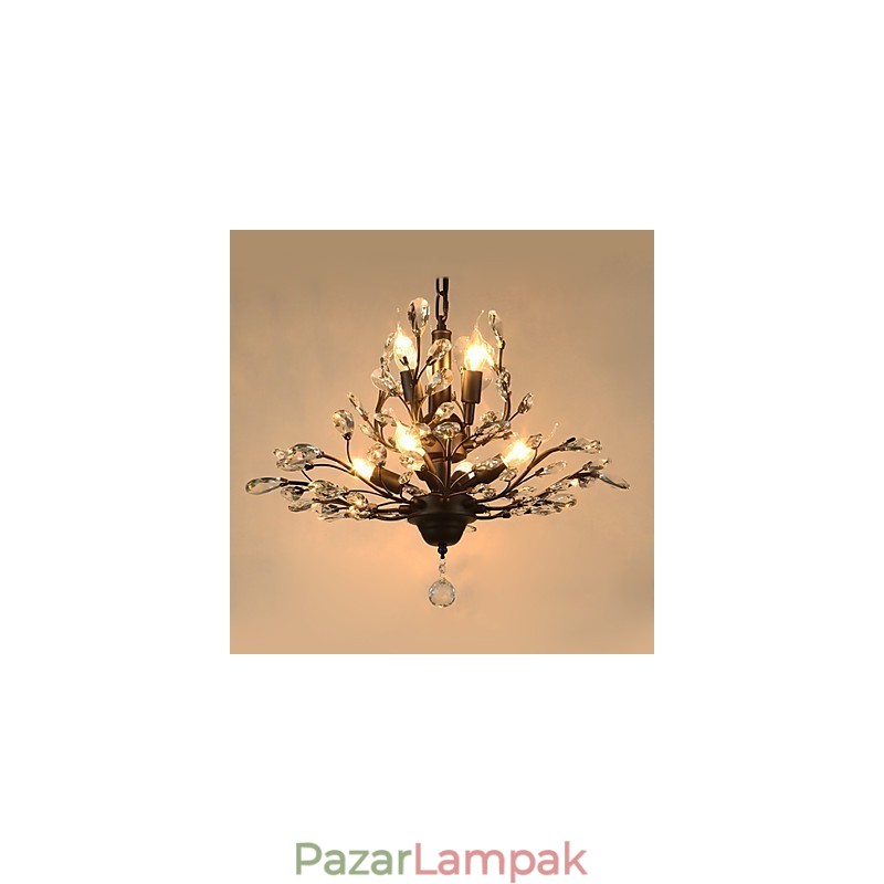 Vintage Crystal süllyesztett 8 fényű fémfestmény fekete VAGY arany