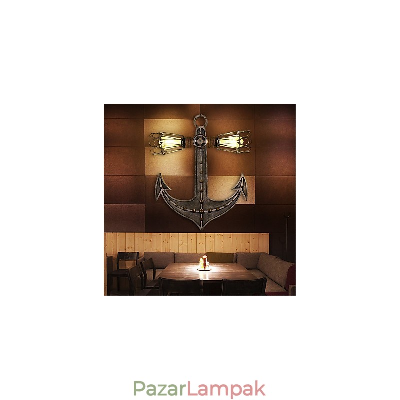Vintage ipari fali lámpák fa csónak horgony alakja kreatív étterem kávézó bár dekor világítás