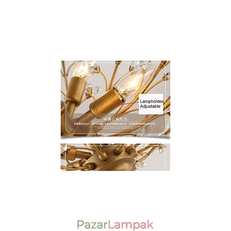 Vintage Crystal süllyesztett 8 fényű fémfestmény fekete VAGY arany